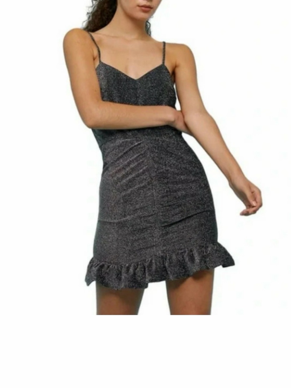 NEW TOPSHOP Glitter Shimmer Ruffle Hem Black and Silver size 10